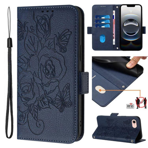 Embossed Rose RFID Anti-theft Leather Phone Case, For iPhone 18 Pro / 17 Pro, For iPhone 18 Pro Max / 17 Pro Max, For iPhone 17, For iPhone Air, For iPhone SE 2024, For iPhone 16 Pro Max, For iPhone 16 Pro, For iPhone 16 Plus