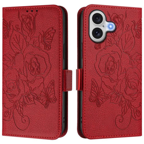 Embossed Rose RFID Anti-theft Leather Phone Case, For iPhone 18 Pro / 17 Pro, For iPhone 18 Pro Max / 17 Pro Max, For iPhone 17, For iPhone Air, For iPhone SE 2024, For iPhone 16 Pro Max, For iPhone 16 Pro, For iPhone 16 Plus