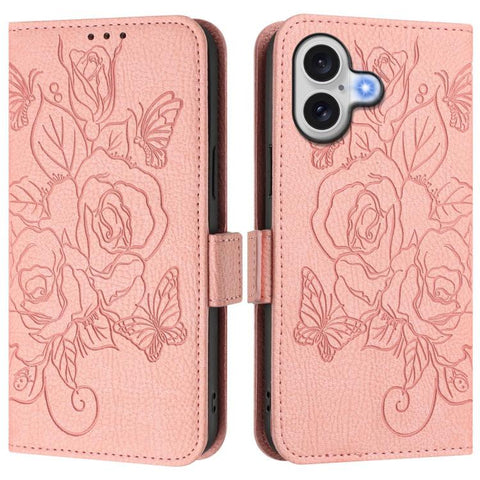 Embossed Rose RFID Anti-theft Leather Phone Case, For iPhone 18 Pro / 17 Pro, For iPhone 18 Pro Max / 17 Pro Max, For iPhone 17, For iPhone Air, For iPhone SE 2024, For iPhone 16 Pro Max, For iPhone 16 Pro, For iPhone 16 Plus