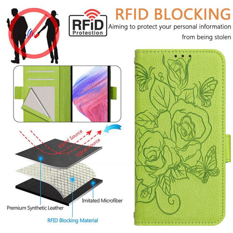 Embossed Rose RFID Anti-theft Leather Phone Case, For iPhone 18 Pro / 17 Pro, For iPhone 18 Pro Max / 17 Pro Max, For iPhone 17, For iPhone Air, For iPhone SE 2024, For iPhone 16 Pro Max, For iPhone 16 Pro, For iPhone 16 Plus