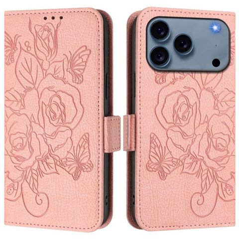 Embossed Rose RFID Anti-theft Leather Phone Case, For iPhone 18 Pro / 17 Pro, For iPhone 18 Pro Max / 17 Pro Max, For iPhone 17, For iPhone Air, For iPhone SE 2024, For iPhone 16 Pro Max, For iPhone 16 Pro, For iPhone 16 Plus