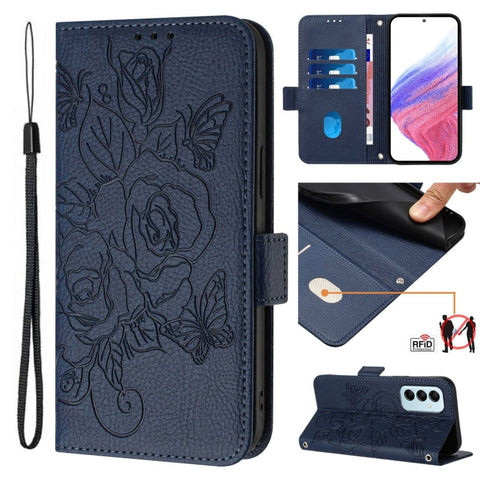 Embossed Rose RFID Anti-theft Leather Phone Case, For Samsung Galaxy M34 5G / F34 5G, For Samsung Galaxy M54 5G Global / F54 5G, For Samsung Galaxy M14 5G Global, For Samsung Galaxy Xcover6 Pro, For Samsung Galaxy M53 5G, For Samsung Galaxy M33 5G Glob...