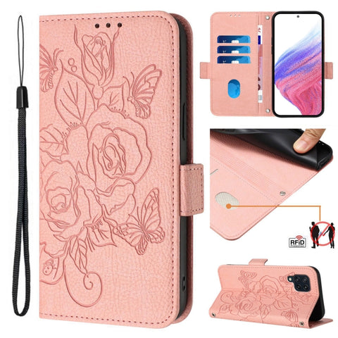 Embossed Rose RFID Anti-theft Leather Phone Case, For Samsung Galaxy M34 5G / F34 5G, For Samsung Galaxy M54 5G Global / F54 5G, For Samsung Galaxy M14 5G Global, For Samsung Galaxy Xcover6 Pro, For Samsung Galaxy M53 5G, For Samsung Galaxy M33 5G Glob...