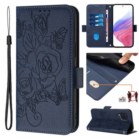 Embossed Rose RFID Anti-theft Leather Phone Case, For Samsung Galaxy M34 5G / F34 5G, For Samsung Galaxy M54 5G Global / F54 5G, For Samsung Galaxy M14 5G Global, For Samsung Galaxy Xcover6 Pro, For Samsung Galaxy M53 5G, For Samsung Galaxy M33 5G Glob...