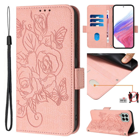 Embossed Rose RFID Anti-theft Leather Phone Case, For Samsung Galaxy M34 5G / F34 5G, For Samsung Galaxy M54 5G Global / F54 5G, For Samsung Galaxy M14 5G Global, For Samsung Galaxy Xcover6 Pro, For Samsung Galaxy M53 5G, For Samsung Galaxy M33 5G Glob...
