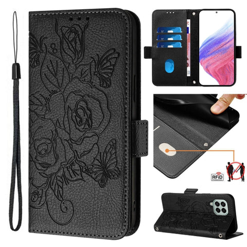 Embossed Rose RFID Anti-theft Leather Phone Case, For Samsung Galaxy M34 5G / F34 5G, For Samsung Galaxy M54 5G Global / F54 5G, For Samsung Galaxy M14 5G Global, For Samsung Galaxy Xcover6 Pro, For Samsung Galaxy M53 5G, For Samsung Galaxy M33 5G Glob...