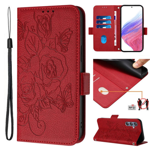 Embossed Rose RFID Anti-theft Leather Phone Case, For Samsung Galaxy M34 5G / F34 5G, For Samsung Galaxy M54 5G Global / F54 5G, For Samsung Galaxy M14 5G Global, For Samsung Galaxy Xcover6 Pro, For Samsung Galaxy M53 5G, For Samsung Galaxy M33 5G Glob...