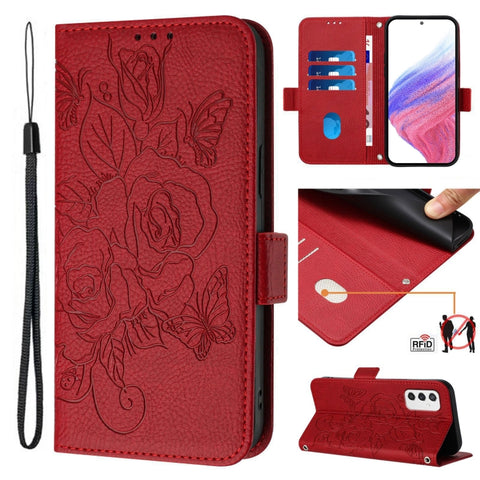 Embossed Rose RFID Anti-theft Leather Phone Case, For Samsung Galaxy M34 5G / F34 5G, For Samsung Galaxy M54 5G Global / F54 5G, For Samsung Galaxy M14 5G Global, For Samsung Galaxy Xcover6 Pro, For Samsung Galaxy M53 5G, For Samsung Galaxy M33 5G Glob...