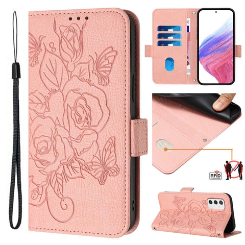 Embossed Rose RFID Anti-theft Leather Phone Case, For Samsung Galaxy M34 5G / F34 5G, For Samsung Galaxy M54 5G Global / F54 5G, For Samsung Galaxy M14 5G Global, For Samsung Galaxy Xcover6 Pro, For Samsung Galaxy M53 5G, For Samsung Galaxy M33 5G Glob...