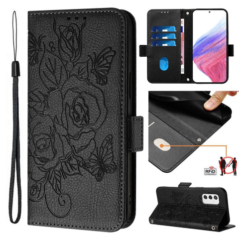 Embossed Rose RFID Anti-theft Leather Phone Case, For Samsung Galaxy M34 5G / F34 5G, For Samsung Galaxy M54 5G Global / F54 5G, For Samsung Galaxy M14 5G Global, For Samsung Galaxy Xcover6 Pro, For Samsung Galaxy M53 5G, For Samsung Galaxy M33 5G Glob...