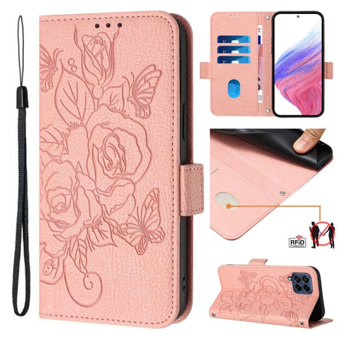 Embossed Rose RFID Anti-theft Leather Phone Case, For Samsung Galaxy M34 5G / F34 5G, For Samsung Galaxy M54 5G Global / F54 5G, For Samsung Galaxy M14 5G Global, For Samsung Galaxy Xcover6 Pro, For Samsung Galaxy M53 5G, For Samsung Galaxy M33 5G Glob...