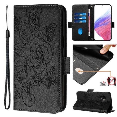 Embossed Rose RFID Anti-theft Leather Phone Case, For Samsung Galaxy M34 5G / F34 5G, For Samsung Galaxy M54 5G Global / F54 5G, For Samsung Galaxy M14 5G Global, For Samsung Galaxy Xcover6 Pro, For Samsung Galaxy M53 5G, For Samsung Galaxy M33 5G Glob...