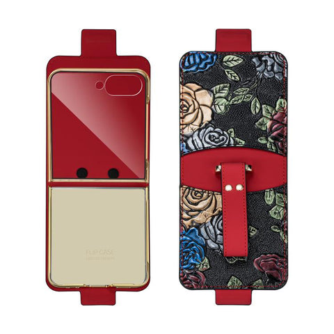 VIETAO Integrated Embossed Pattern Full Coverage Phone Case with Wrist Strap, For Galaxy Z Flip8 5G, For Samsung Galaxy Z Flip7, For Samsung Galaxy Z Flip6, For Samsung Galaxy Z Flip5