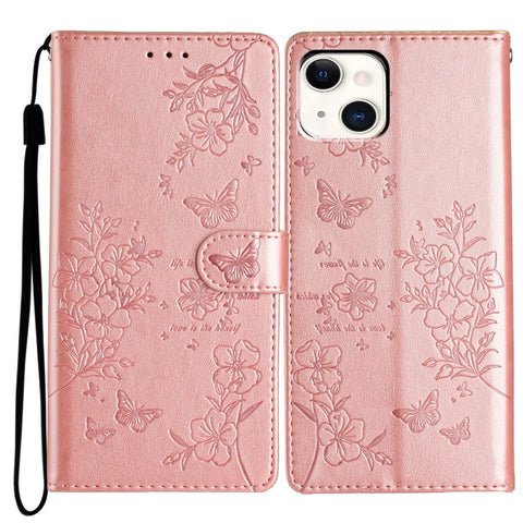 Butterflies and Flowers Leather Phone Case, For iPhone 15 Pro, For iPhone 15 Plus, For iPhone 15, For iPhone 14 Plus, For iPhone 14, For iPhone 14 Pro, For iPhone 14 Pro Max, For iPhone SE 2022 / SE 2020
