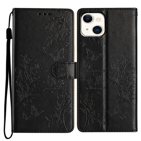 Butterflies and Flowers Leather Phone Case, For iPhone 15 Pro, For iPhone 15 Plus, For iPhone 15, For iPhone 14 Plus, For iPhone 14, For iPhone 14 Pro, For iPhone 14 Pro Max, For iPhone SE 2022 / SE 2020
