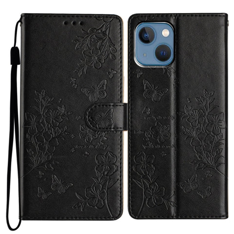 Butterflies and Flowers Leather Phone Case, For iPhone 15 Pro, For iPhone 15 Plus, For iPhone 15, For iPhone 14 Plus, For iPhone 14, For iPhone 14 Pro, For iPhone 14 Pro Max, For iPhone SE 2022 / SE 2020