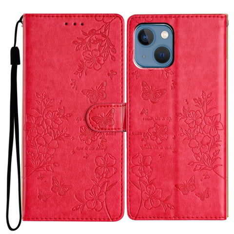 Butterflies and Flowers Leather Phone Case, For iPhone 15 Pro, For iPhone 15 Plus, For iPhone 15, For iPhone 14 Plus, For iPhone 14, For iPhone 14 Pro, For iPhone 14 Pro Max, For iPhone SE 2022 / SE 2020