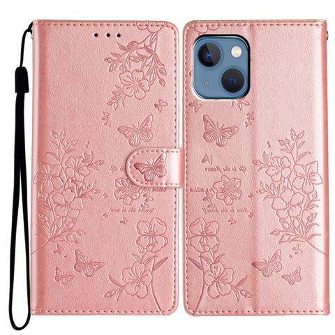 Butterflies and Flowers Leather Phone Case, For iPhone 15 Pro, For iPhone 15 Plus, For iPhone 15, For iPhone 14 Plus, For iPhone 14, For iPhone 14 Pro, For iPhone 14 Pro Max, For iPhone SE 2022 / SE 2020