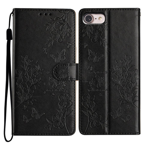 Butterflies and Flowers Leather Phone Case, For iPhone 15 Pro, For iPhone 15 Plus, For iPhone 15, For iPhone 14 Plus, For iPhone 14, For iPhone 14 Pro, For iPhone 14 Pro Max, For iPhone SE 2022 / SE 2020