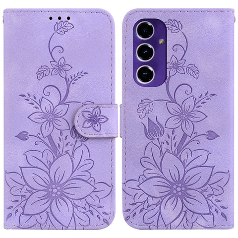 Lily Embossed Leather Phone Case, For Samsung Galaxy S25+ 5G, For Samsung Galaxy S25 Ultra 5G, For Samsung Galaxy S24 FE 5G