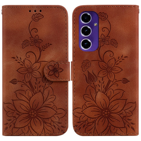 Lily Embossed Leather Phone Case, For Samsung Galaxy S25+ 5G, For Samsung Galaxy S25 Ultra 5G, For Samsung Galaxy S24 FE 5G