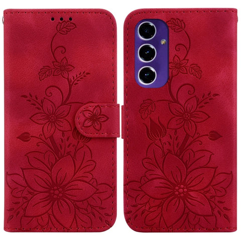 Lily Embossed Leather Phone Case, For Samsung Galaxy S25+ 5G, For Samsung Galaxy S25 Ultra 5G, For Samsung Galaxy S24 FE 5G