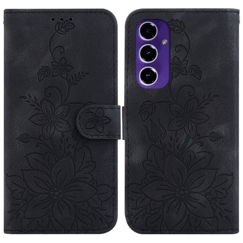 Lily Embossed Leather Phone Case, For Samsung Galaxy S25+ 5G, For Samsung Galaxy S25 Ultra 5G, For Samsung Galaxy S24 FE 5G