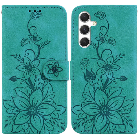 Lily Embossed Leather Phone Case, For Samsung Galaxy S25+ 5G, For Samsung Galaxy S25 Ultra 5G, For Samsung Galaxy S24 FE 5G