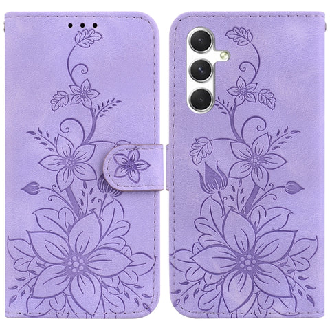 Lily Embossed Leather Phone Case, For Samsung Galaxy S25+ 5G, For Samsung Galaxy S25 Ultra 5G, For Samsung Galaxy S24 FE 5G