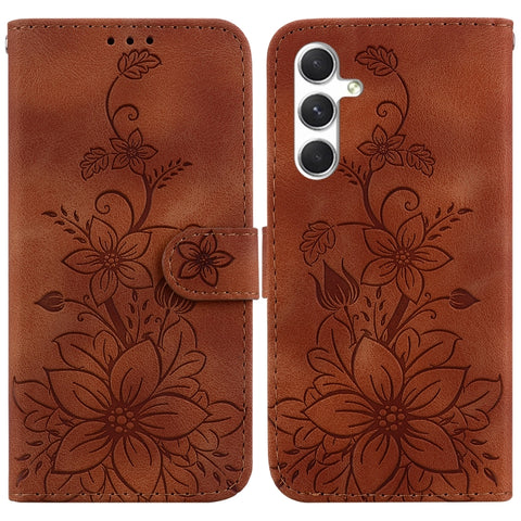 Lily Embossed Leather Phone Case, For Samsung Galaxy S25+ 5G, For Samsung Galaxy S25 Ultra 5G, For Samsung Galaxy S24 FE 5G