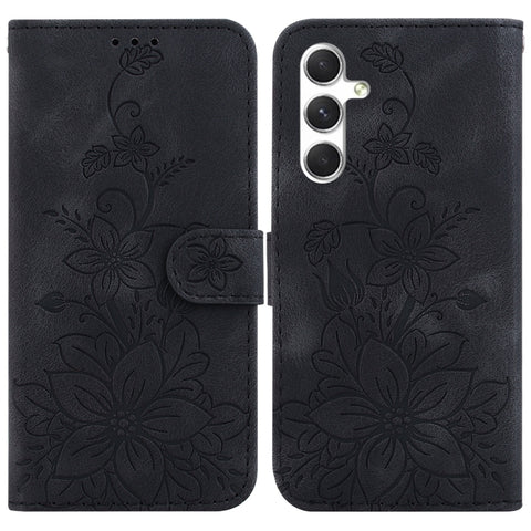 Lily Embossed Leather Phone Case, For Samsung Galaxy S25+ 5G, For Samsung Galaxy S25 Ultra 5G, For Samsung Galaxy S24 FE 5G
