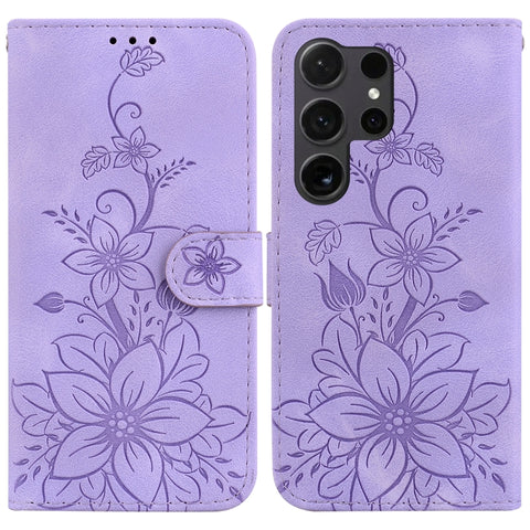 Lily Embossed Leather Phone Case, For Samsung Galaxy S25+ 5G, For Samsung Galaxy S25 Ultra 5G, For Samsung Galaxy S24 FE 5G