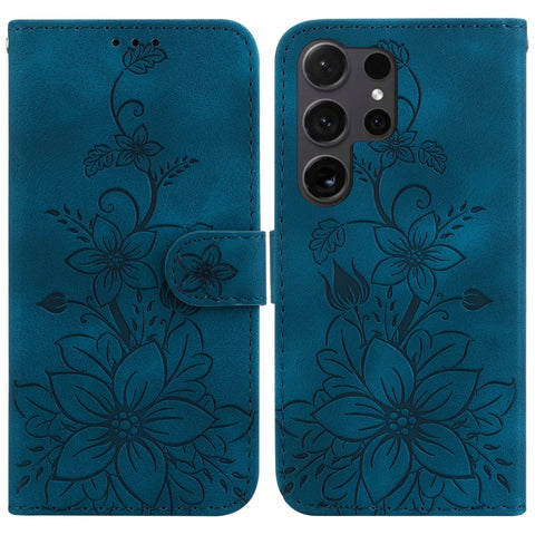 Lily Embossed Leather Phone Case, For Samsung Galaxy S25+ 5G, For Samsung Galaxy S25 Ultra 5G, For Samsung Galaxy S24 FE 5G