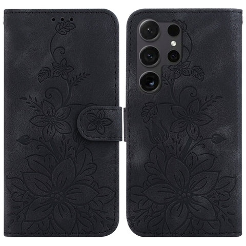Lily Embossed Leather Phone Case, For Samsung Galaxy S25+ 5G, For Samsung Galaxy S25 Ultra 5G, For Samsung Galaxy S24 FE 5G