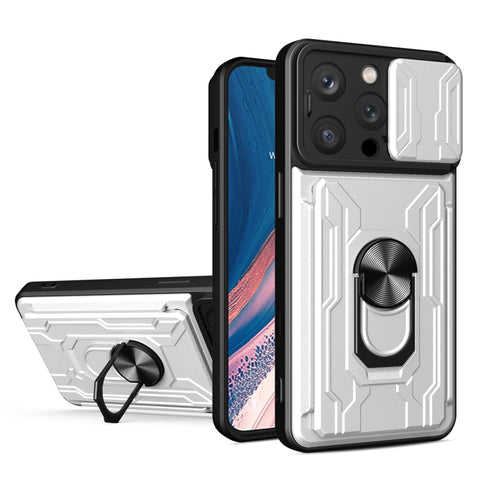 Sliding Camshield TPU+PC Phone Case with Card Slot, For iPhone 16 Pro Max, For iPhone 16 Pro, For iPhone 16 Plus, For iPhone 16, For iPhone 15 Pro Max, For iPhone 15 Pro