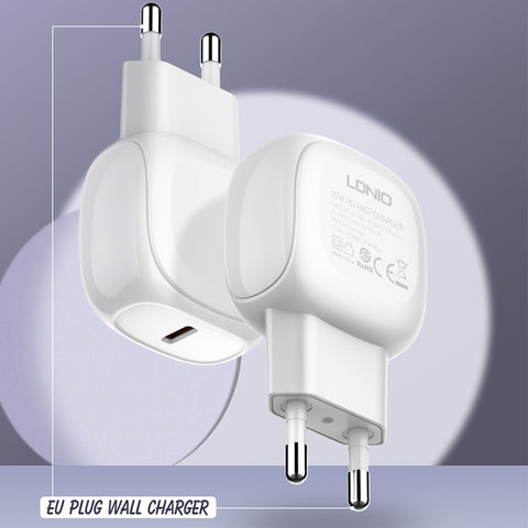 LDNIO A1206C PD27W USB-C / Type-C Fast Charger with 1m 8 Pin Cable, EU Plug