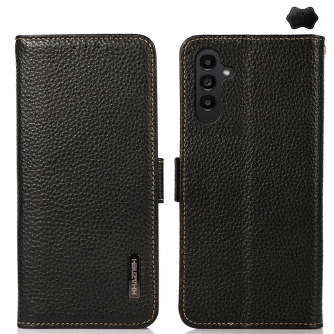 KHAZNEH Side-Magnetic Litchi Genuine Leather RFID Phone Case, For Samsung Galaxy A37 5G, For Samsung Galaxy A27 5G, For Samsung Galaxy A07 5G, For Samsung Galaxy A17 5G/A18 5G, For Samsung Galaxy A56 5G, For Samsung Galaxy A26 5G, For Samsung Galaxy A3...