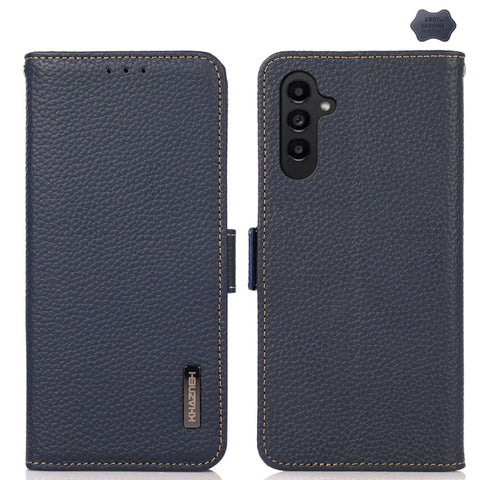 KHAZNEH Side-Magnetic Litchi Genuine Leather RFID Phone Case, For Samsung Galaxy A37 5G, For Samsung Galaxy A27 5G, For Samsung Galaxy A07 5G, For Samsung Galaxy A17 5G/A18 5G, For Samsung Galaxy A56 5G, For Samsung Galaxy A26 5G, For Samsung Galaxy A3...