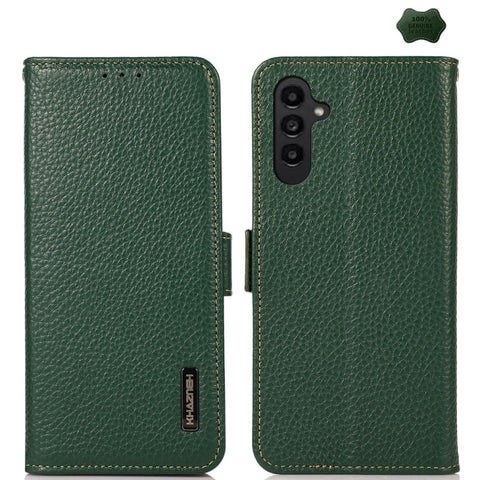 KHAZNEH Side-Magnetic Litchi Genuine Leather RFID Phone Case, For Samsung Galaxy A37 5G, For Samsung Galaxy A27 5G, For Samsung Galaxy A07 5G, For Samsung Galaxy A17 5G/A18 5G, For Samsung Galaxy A56 5G, For Samsung Galaxy A26 5G, For Samsung Galaxy A3...