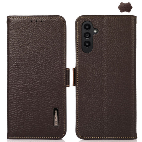 KHAZNEH Side-Magnetic Litchi Genuine Leather RFID Phone Case, For Samsung Galaxy A37 5G, For Samsung Galaxy A27 5G, For Samsung Galaxy A07 5G, For Samsung Galaxy A17 5G/A18 5G, For Samsung Galaxy A56 5G, For Samsung Galaxy A26 5G, For Samsung Galaxy A3...