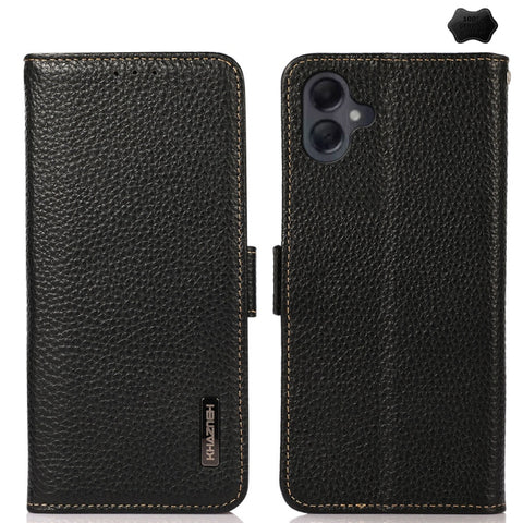 KHAZNEH Side-Magnetic Litchi Genuine Leather RFID Phone Case, For Samsung Galaxy A37 5G, For Samsung Galaxy A27 5G, For Samsung Galaxy A07 5G, For Samsung Galaxy A17 5G/A18 5G, For Samsung Galaxy A56 5G, For Samsung Galaxy A26 5G, For Samsung Galaxy A3...