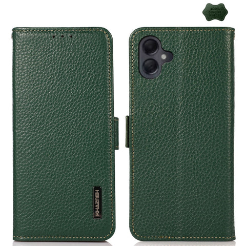 KHAZNEH Side-Magnetic Litchi Genuine Leather RFID Phone Case, For Samsung Galaxy A37 5G, For Samsung Galaxy A27 5G, For Samsung Galaxy A07 5G, For Samsung Galaxy A17 5G/A18 5G, For Samsung Galaxy A56 5G, For Samsung Galaxy A26 5G, For Samsung Galaxy A3...