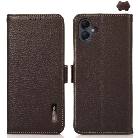 KHAZNEH Side-Magnetic Litchi Genuine Leather RFID Phone Case, For Samsung Galaxy A37 5G, For Samsung Galaxy A27 5G, For Samsung Galaxy A07 5G, For Samsung Galaxy A17 5G/A18 5G, For Samsung Galaxy A56 5G, For Samsung Galaxy A26 5G, For Samsung Galaxy A3...