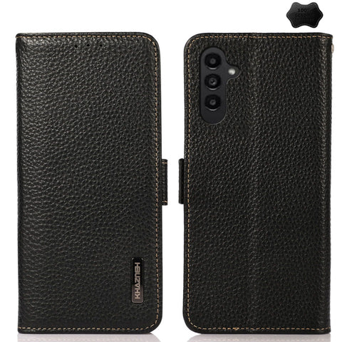 KHAZNEH Side-Magnetic Litchi Genuine Leather RFID Phone Case, For Samsung Galaxy A37 5G, For Samsung Galaxy A27 5G, For Samsung Galaxy A07 5G, For Samsung Galaxy A17 5G/A18 5G, For Samsung Galaxy A56 5G, For Samsung Galaxy A26 5G, For Samsung Galaxy A3...