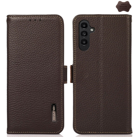 KHAZNEH Side-Magnetic Litchi Genuine Leather RFID Phone Case, For Samsung Galaxy A37 5G, For Samsung Galaxy A27 5G, For Samsung Galaxy A07 5G, For Samsung Galaxy A17 5G/A18 5G, For Samsung Galaxy A56 5G, For Samsung Galaxy A26 5G, For Samsung Galaxy A3...