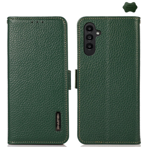 KHAZNEH Side-Magnetic Litchi Genuine Leather RFID Phone Case, For Samsung Galaxy A37 5G, For Samsung Galaxy A27 5G, For Samsung Galaxy A07 5G, For Samsung Galaxy A17 5G/A18 5G, For Samsung Galaxy A56 5G, For Samsung Galaxy A26 5G, For Samsung Galaxy A3...