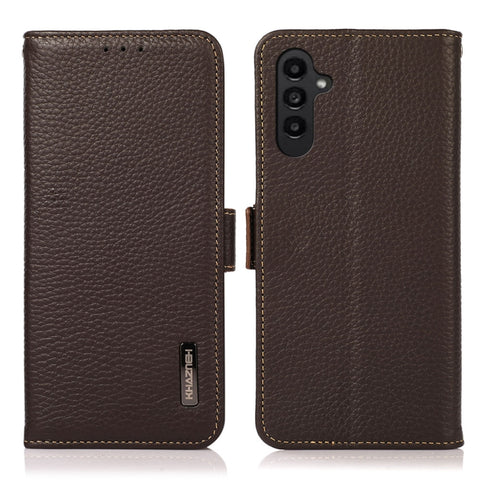 KHAZNEH Side-Magnetic Litchi Genuine Leather RFID Phone Case, For Samsung Galaxy A37 5G, For Samsung Galaxy A27 5G, For Samsung Galaxy A07 5G, For Samsung Galaxy A17 5G/A18 5G, For Samsung Galaxy A56 5G, For Samsung Galaxy A26 5G, For Samsung Galaxy A3...