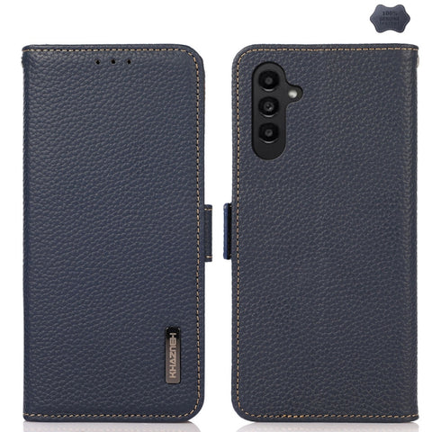 KHAZNEH Side-Magnetic Litchi Genuine Leather RFID Phone Case, For Samsung Galaxy A37 5G, For Samsung Galaxy A27 5G, For Samsung Galaxy A07 5G, For Samsung Galaxy A17 5G/A18 5G, For Samsung Galaxy A56 5G, For Samsung Galaxy A26 5G, For Samsung Galaxy A3...