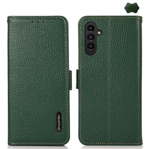 KHAZNEH Side-Magnetic Litchi Genuine Leather RFID Phone Case, For Samsung Galaxy A37 5G, For Samsung Galaxy A27 5G, For Samsung Galaxy A07 5G, For Samsung Galaxy A17 5G/A18 5G, For Samsung Galaxy A56 5G, For Samsung Galaxy A26 5G, For Samsung Galaxy A3...