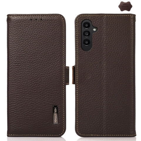 KHAZNEH Side-Magnetic Litchi Genuine Leather RFID Phone Case, For Samsung Galaxy A37 5G, For Samsung Galaxy A27 5G, For Samsung Galaxy A07 5G, For Samsung Galaxy A17 5G/A18 5G, For Samsung Galaxy A56 5G, For Samsung Galaxy A26 5G, For Samsung Galaxy A3...
